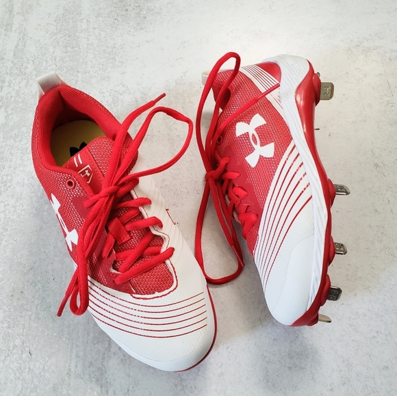 Under Armour Women's UA Glyde ST Softball Cleats Red White SZ 5.5 - Picture 1 of 5